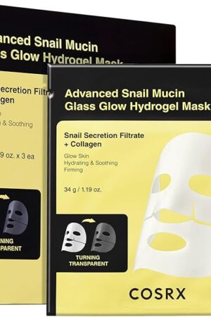 COSRX Advanced Snail Mucin Glass Glow Hydrogel Face Masks Skincare 3 EA, Collagen Face Mask, Travel Essentials, Overnight Face Mask, Korean Skin Care