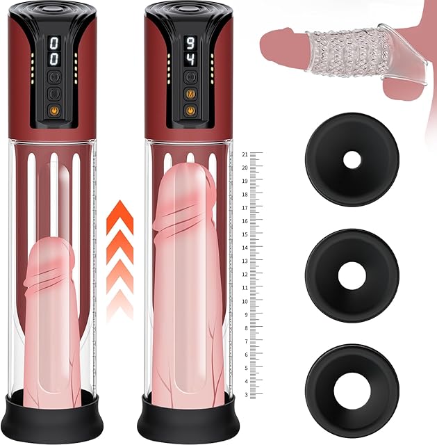 Electric Penis Pump Adult Male Sex Toys,Fatnes Dick Enlarger with 4 Suction Intensities Automatic Pennis Extender Male Masturbators with Penis Enlargement Tool