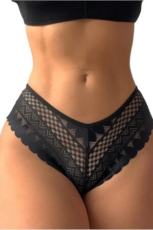 Women Sexy Hollow Out Lace Brief Panties Low Rise Criss Cross Back Cheeky Underwear