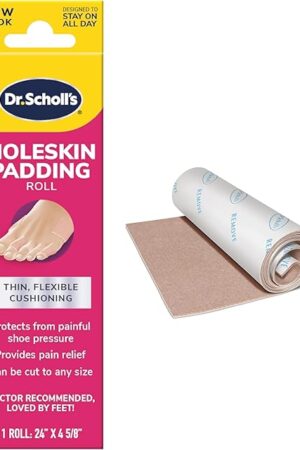 Dr Scholl's Moleskin Padding ROLL, 1 roll // Thin, Flexible Cushioning & Pain Relief - Cut to Any Size - Doctor Recommended - 24 Inches X 4 5/8 Inches