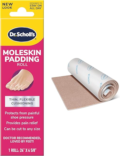 Dr Scholl's Moleskin Padding ROLL, 1 roll // Thin, Flexible Cushioning & Pain Relief - Cut to Any Size - Doctor Recommended - 24 Inches X 4 5/8 Inches