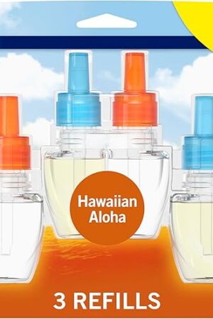 Febreze Plug In Air Freshener, Odor-Fighting Scented Oil Refill, Air Fresheners for Home and Bathroom and Kitchen, Long Lasting for Strong Odors, Hawaiian Aloha Scent, 087oz Refills, 3 Count