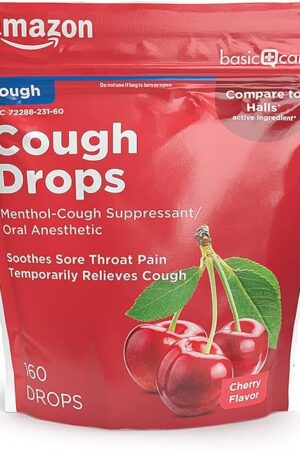 Amazon Basic Care Cherry Cough Drops, 160 count (Previously SoundHealth)