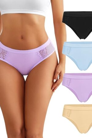Women Cotton Underwear Lace Hipster Brief Panties Ladies Stretch Underpants Multipack