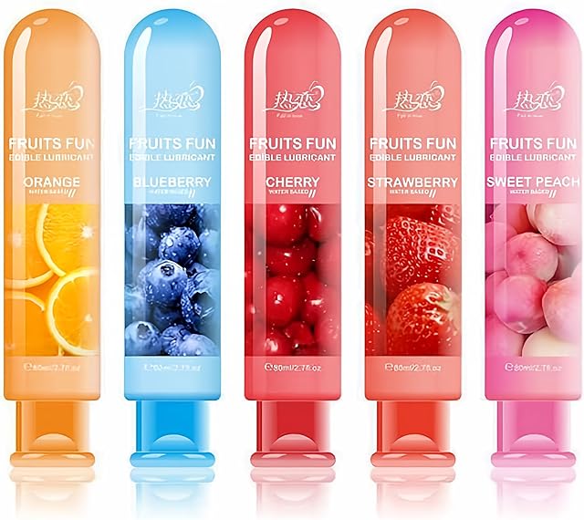 Fruits Flavor Lube Personal Lubricants Water Based Long Lasting Sex lube for Oral Sex Fantasy Strawberry Cherry Orange Peach Bleberry (All Five Flavors Combo)