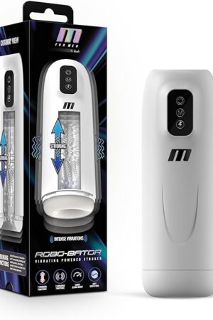 Blush M for Men Robo-Bator 10" Masturbator, 7 Modes - Automatic Vibrating Stroker w/Turbo Climax Boost, Realistic Textured Sleeve - Rechargeable Lifelike Pussy Stroking Sex Toy for Men - (White)