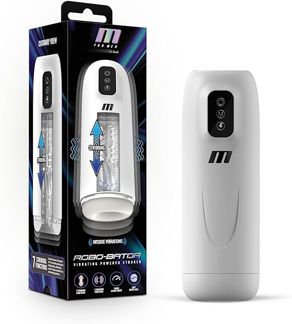 Blush M for Men Robo-Bator 10" Masturbator, 7 Modes - Automatic Vibrating Stroker w/Turbo Climax Boost, Realistic Textured Sleeve - Rechargeable Lifelike Pussy Stroking Sex Toy for Men - (White)