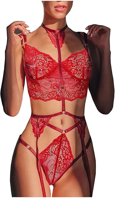 Women Lingerie Set with Garter Belt Lace Bodysuit See-Through Teddy Babydoll Exotic Sluttly Nightwear for Sex Naughty L3