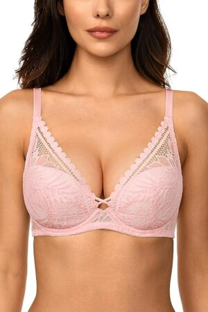 Women's Sexy Lace Bra Non Padded Underwired Racerback Bra for Everyday