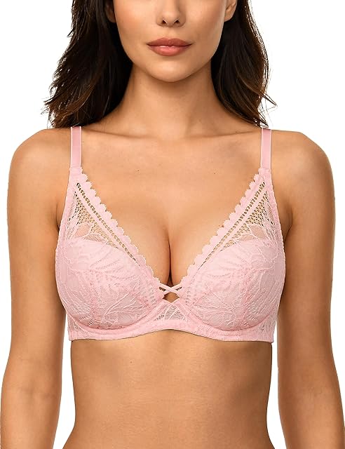 Women's Sexy Lace Bra Non Padded Underwired Racerback Bra for Everyday