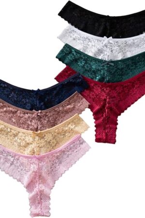 Women's 8pack Lace Panties Floral Mesh Low Rise Thong Sexy Underwear Set