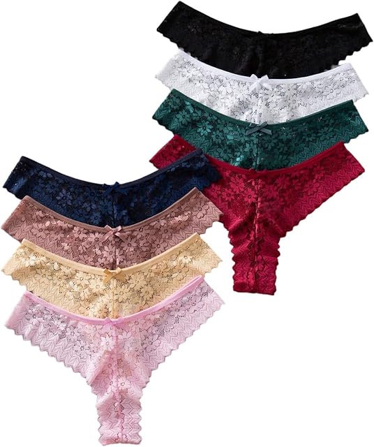Women's 8pack Lace Panties Floral Mesh Low Rise Thong Sexy Underwear Set