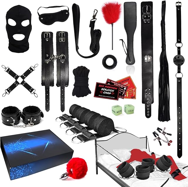 BDSM Toys for Sex Bondage,BDSM Kit Couple Sex Toys?Sex Bed Straps Restraints Set with Handcuffs Ankle Cuff,Sex Set Kit Sex Things for Kinky Couples,Sex Toy Kit Bondage Gear&Accessories for Women