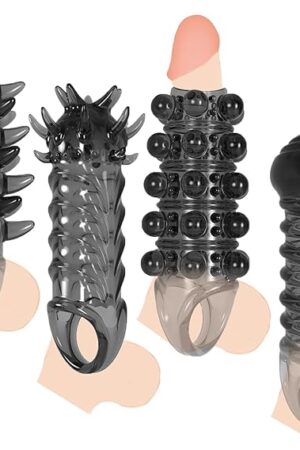 4 Pcs Silicone Penis Sleeves, Cock Sheath Penis Ring, Penis Enlargement and Delay Sleeve, Cock Extender, SM Men's Cock Ring Bondage Restraint Sex Toy