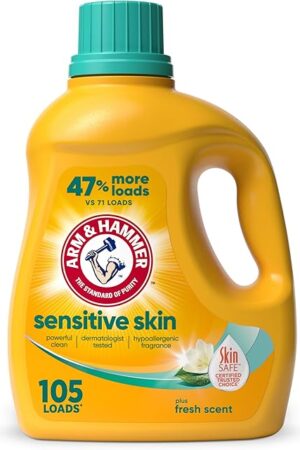 ARM & HAMMER Sensitive Skin Liquid Laundry Detergent, Fresh Scent, 105 fl oz, 105 Loads