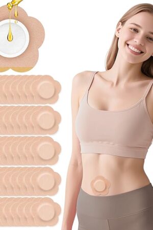 50PCS Castor Oil Patches, Castor Oil Pack Wraps Disposable Organic Cotton Self-Adhesive Pads for Belly Button, Anti Leakage Design, Breathable & Portable, No Wash (Beige)