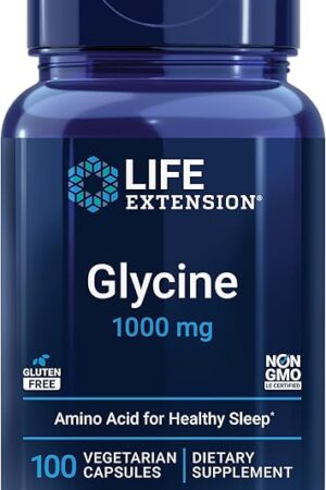 Life Extension Glycine, 1000 mg, Amino Acid That Promotes Healthy Sleep, Gluten-Free, Non-GMO, Vegetarian, 100 Capsules