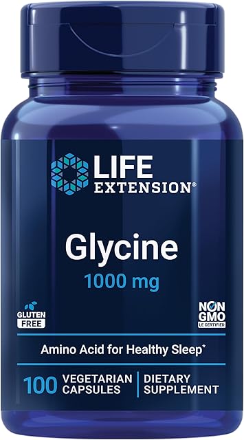 Life Extension Glycine, 1000 mg, Amino Acid That Promotes Healthy Sleep, Gluten-Free, Non-GMO, Vegetarian, 100 Capsules