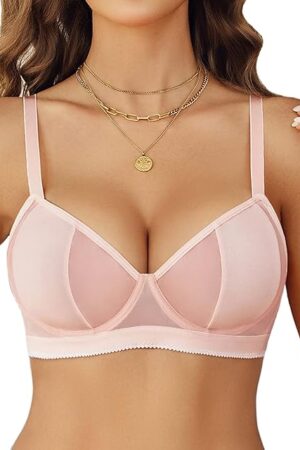 Women Sexy Bra Sheer Mesh Underwire Unlined Brassiere See Through Balconette Bra