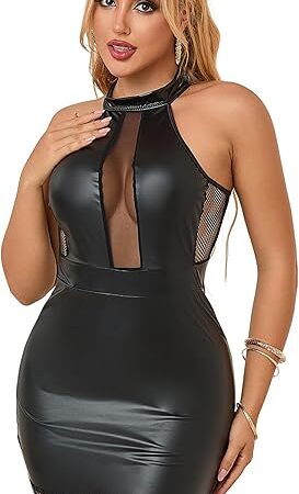 Faux Leather Lingerie for Women Naughty Birthday Dresses Wet Look Lingerie Leather Outfits Mini Dress