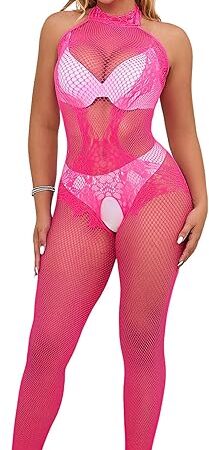 Fishnet Bodysuit Sexy Lace Jumpsuit For Women Crotchless Body Stockings Lingerie Floral Plus Size XS-5XL