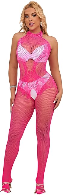 Fishnet Bodysuit Sexy Lace Jumpsuit For Women Crotchless Body Stockings Lingerie Floral Plus Size XS-5XL