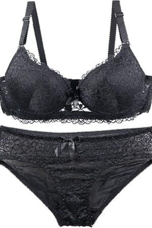 Women's Lingerie Sets 2 Piece Lace V Neck Push Up Full Coverage Bra and Panty Set Support and Lift Bralettes