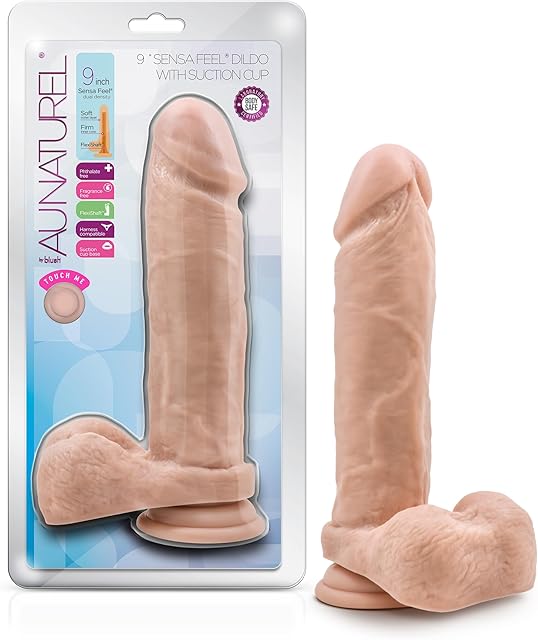 Blush Au Naturel 9" Realistic Dildo w/Balls, Lifelike Penis - Dual Density SensaFeel TPE, FlexiShaft Bendable Core - Suction Cup, Harness Compatible, Body Safe Sex Toy for Women & Couples - (Vanilla)