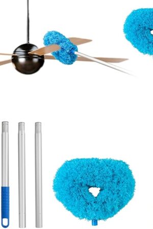 Ceiling Fan Cleaner Duster Reusable Microfiber Ceiling Fan Blade Cleaner Removable Duster with Extension Pole Adjusts 13 to 497 Inch for Cleaning Walls Bookshelves Furniture Door Window Top (Blue)