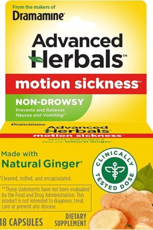 From the Makers of Dramamine, Advanced Herbals, Non-Drowsy, Motion Sickness Relief, Made with Natural Ginger, 18 Count