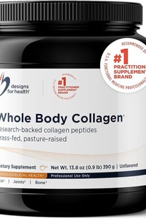 Designs for Health Whole Body Collagen Powder - Hydrolyzed Collagen Peptides Powder for Skin, Joint + Bone Health - Fortigel, Fortibone & Verisol Collagen for Women & Men, Unflavored (30 Servings)