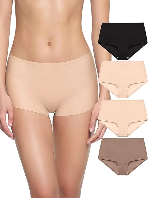 High Waisted Underwear for Women Full Coverage Boy Shorts Soft Boxer Briefs Breathable Panties 4 Pack Large