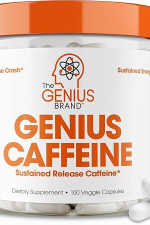Genius Caffeine - Sustained-Release Microencapsulated Caffeine Pills for Smooth, Long-Lasting Energy & Focus - No Jitters or Crash - 100mg per Capsule - 100 Servings - Natural Performance Booster
