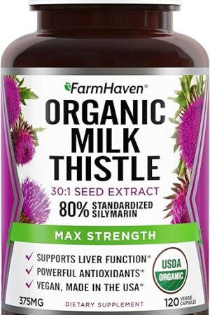 FarmHaven USDA Organic Milk Thistle Capsules |30X Concentrated Seed Extract & 80% Silymarin Standardized - Supports Liver Function and Overall Health | Non-GMO | 120 Veggie Capsules