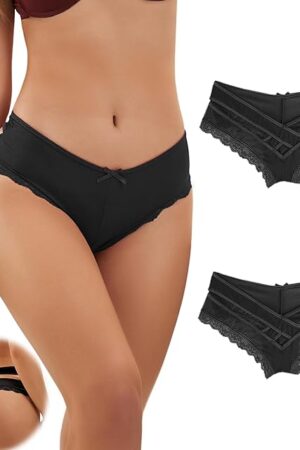 Womens Cheeky Panties Lace Thongs Plus Size Breathable Panties Sexy Crisscross Strappy Underwear Women's Briefs