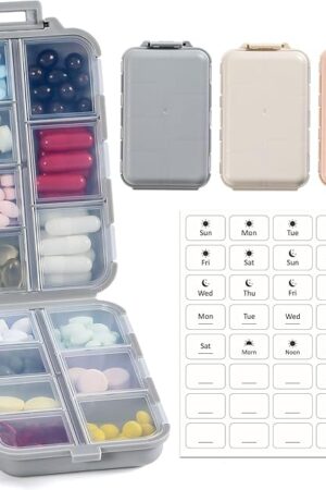 3 Pack, 14 GRIDS Travel Pill Organizer Box with Labels - Travel Medicine Case Kit - Pocket Daily Pharmacy Container - Travel Medication Holder Dispenser for Fish Oil Vitamin Supplement Storage