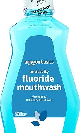 Amazon Basics Fluoride Mouthwash for Adults, Anticavity, Alcohol Free - Refreshing Mint Flavor, 1 Liter, 1-Pack