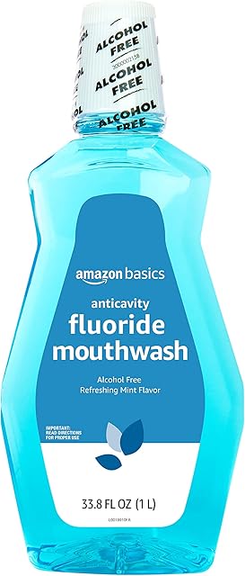 Amazon Basics Fluoride Mouthwash for Adults, Anticavity, Alcohol Free - Refreshing Mint Flavor, 1 Liter, 1-Pack