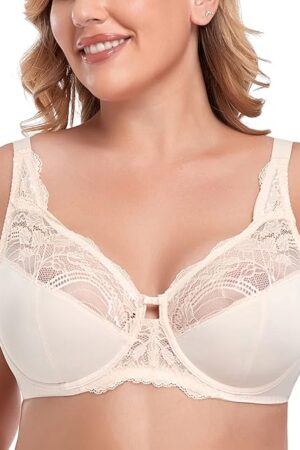 Full Figure Underwire Women's Bra Beauty Lace Unlined Minimizer Bras for Women Non Padded