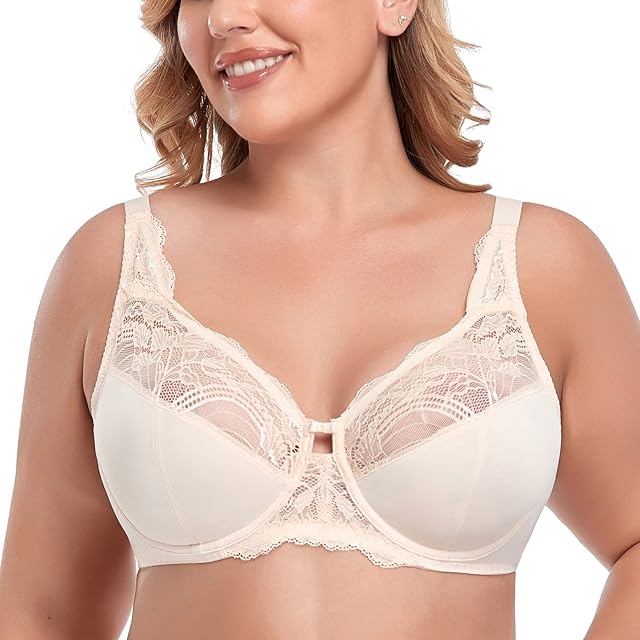 Full Figure Underwire Women's Bra Beauty Lace Unlined Minimizer Bras for Women Non Padded