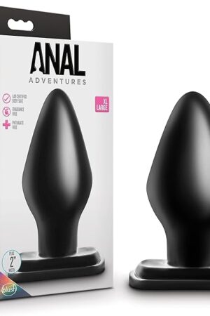 Blush Anal Adventures 5.25" XL Butt Plug - Soft Tapered Tip & Stay-Put Base for Anal Stretching & Exploration, Non-Porous PVC, Comfortable Beginner-Friendly Sex Toy for Women, Men & Couples - (Black)