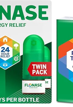 Flonase Allergy Relief Nasal Spray, 24-Hour Non-Drowsy Multi-Symptom Relief ? 144 Sprays (Pack of 2) plus Bonus Pack of Tissues