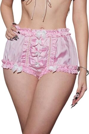 Women's Satin Boyshorts Bowknot Mid Rise Full Coverage Frilly Panties Underwear