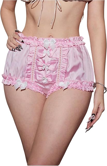 Women's Satin Boyshorts Bowknot Mid Rise Full Coverage Frilly Panties Underwear