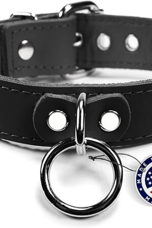 VP Leather Martin Collar ? Stylish Adjustable Neck Collar for Men & Women - Top Grain Leather & Soft Lambskin, Fashionable Design w/Nickel Plated Buckles, Eyelets, Studs & O-Ring (Black, Small)