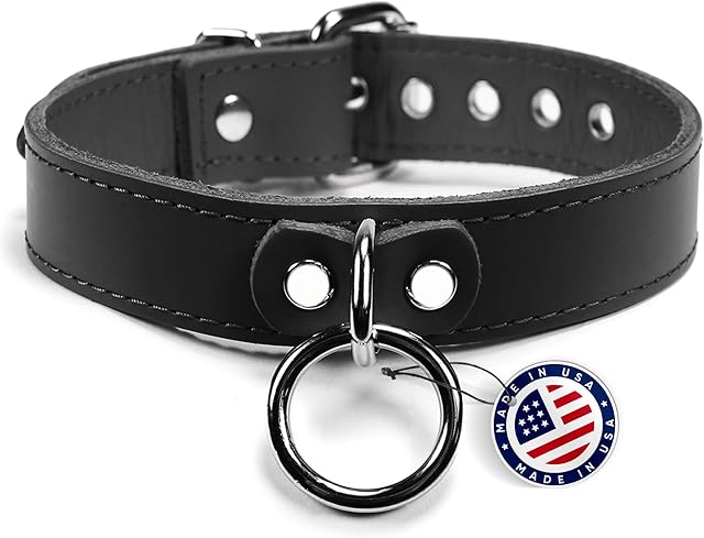 VP Leather Martin Collar ? Stylish Adjustable Neck Collar for Men & Women - Top Grain Leather & Soft Lambskin, Fashionable Design w/Nickel Plated Buckles, Eyelets, Studs & O-Ring (Black, Small)