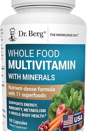 Dr Berg Whole Food Multivitamin with Minerals - Daily Multivitamin for Men and Women - Includes Premium Whole Food Fruits and Vegetable Blend with Folate, Alpha-lipoic Acid and More - 60 Capsules