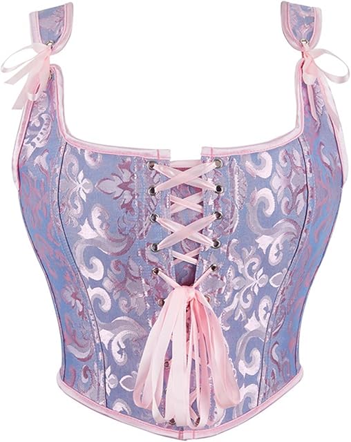Corset Tops for Women Renaissance Lace Up Overbust Bustier Lingerie Push Up Boned Shapewear Bodice with Straps