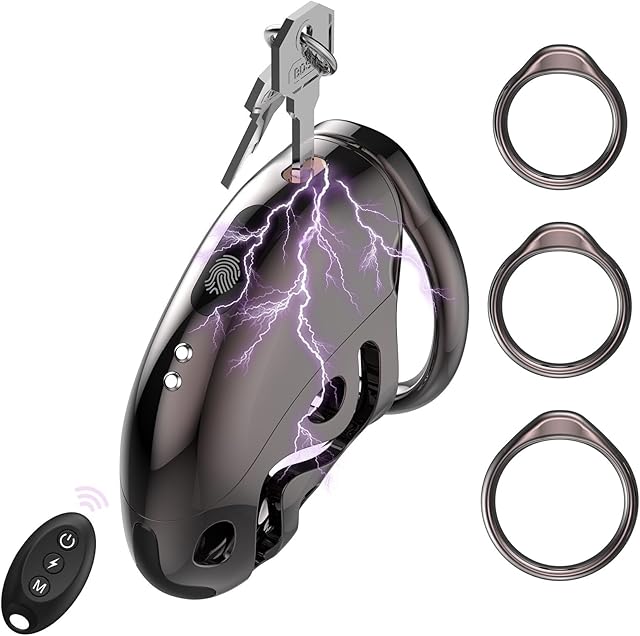 Electric Male Chastity Cage, Remote Control Cock Cage with 6 E-Stim Intensities, Comfortable Bondage Lock Sex Toy for Men, Perfect for Long-Term Wear, Erection Control & Bondage Play