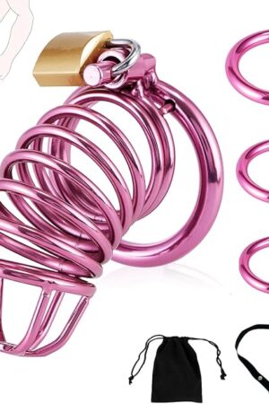 Chastity Cage - Male Chastity Devices with Chastity Belt, 3 Sizes Rings (1.57", 1.77", 1.97"), 2 Keys & 1 Lock, Purple Cock Cage, Large Stainless Steel Penis Bondage Restraints BDSM Sex Toy for Men